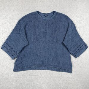 Pure Jill Indigo Sweater Womens Medium Blue Boxy Lagenlook Career Artsy Boho Top